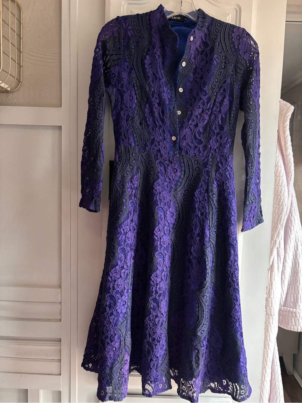 Zaful Purple Lace Long-Sleeve Fit & Flare Dress